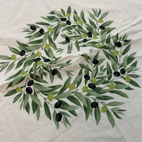 Poupees Yolande 64" Round Coated Cotton Tablecloth Olive Print Green Made France - Picture 3 of 7